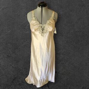 Flora Nikrooz Womens XL Night Gown Slip Stella Satin Floral Lace Champaign Midi